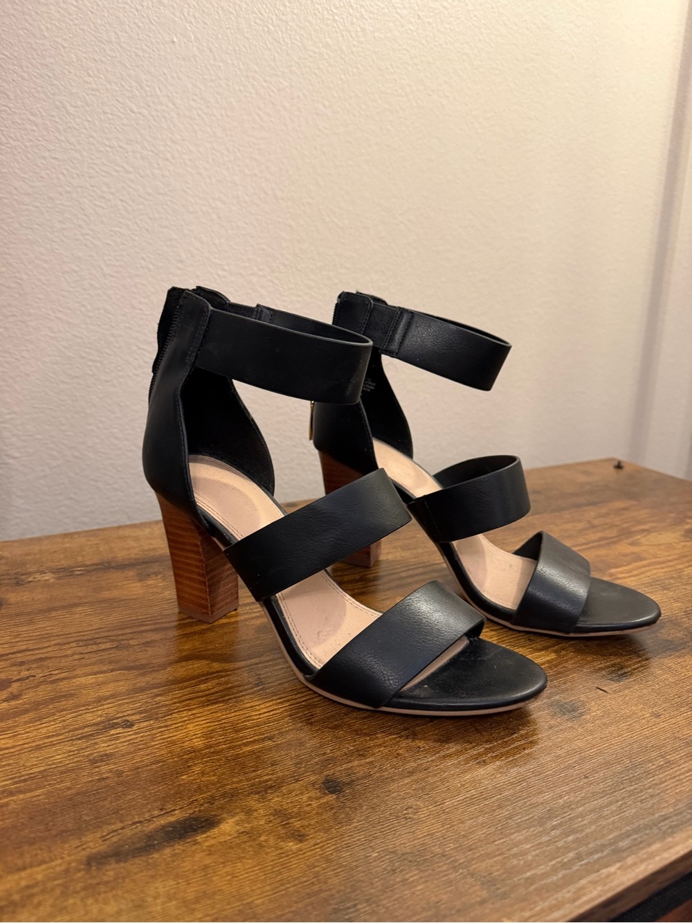 Classic Black Strappy Block Heel Sandals